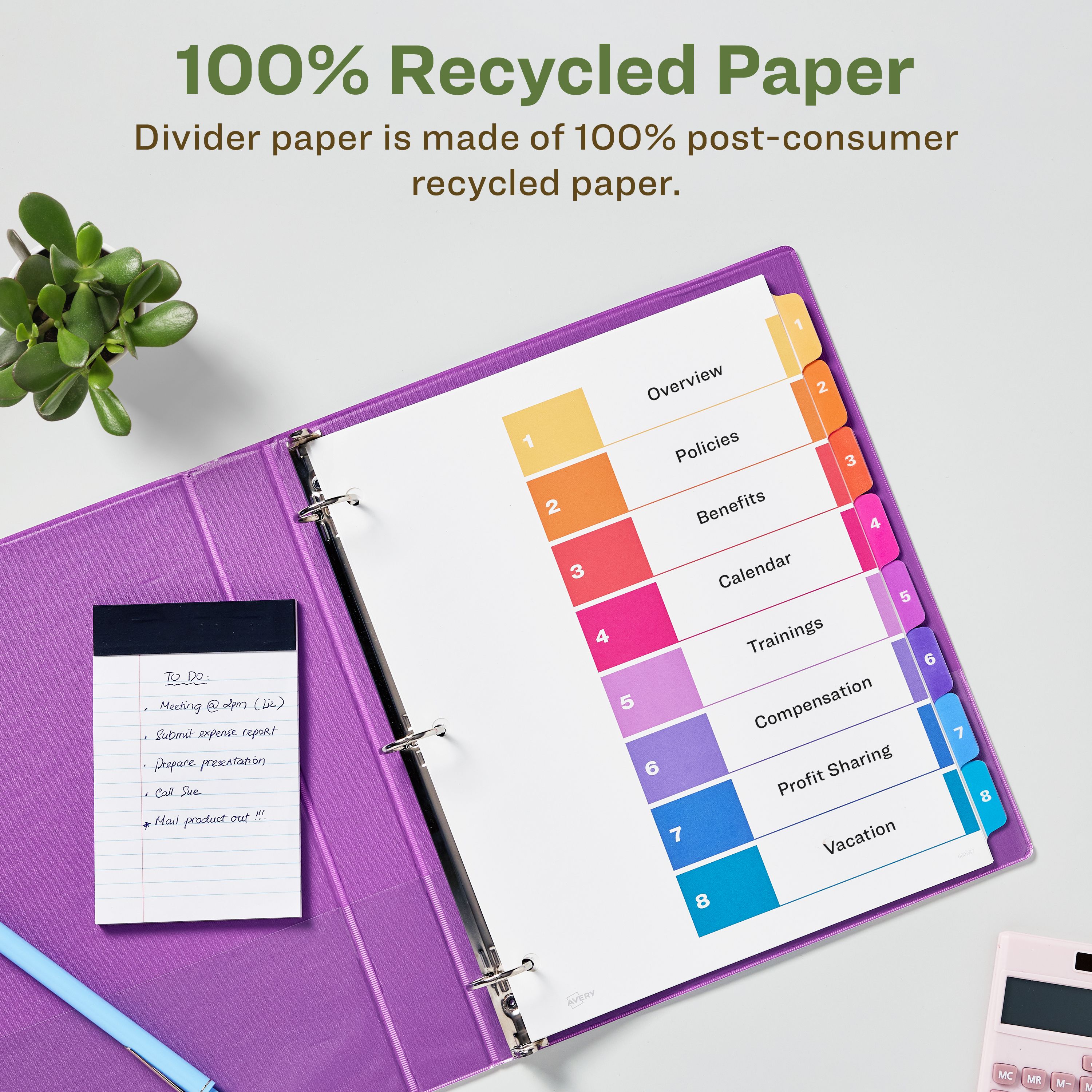 EcoFriendly Dividers, 8-Tab, Ready Index® 11081 | Avery